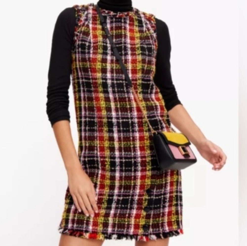 Kate Spade New York Art Plaid Sleeveless Tweed Modern Mini Dress 12